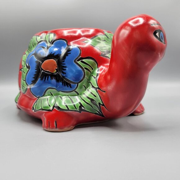 Mexican Talavera Turtle Planter Pot Hand Painted Ceramic Colorful Floral Design - Picture 2 of 16